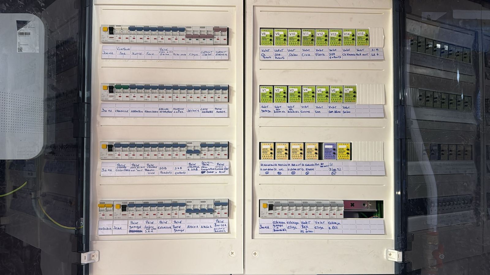 Tableau électrique avec modules domotiques et repérage des circuits